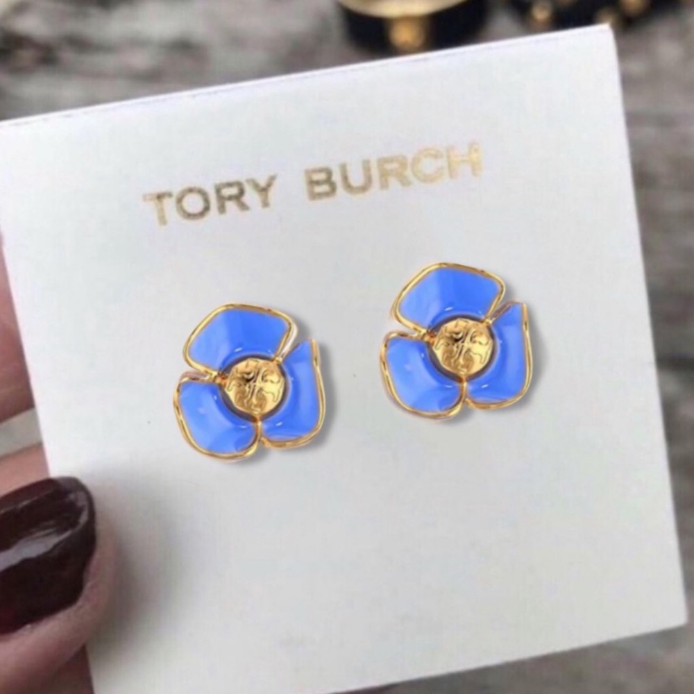 TORY BURCH • Periwinkle Blue Fleur Flower Earrings - Picture 4 of 6